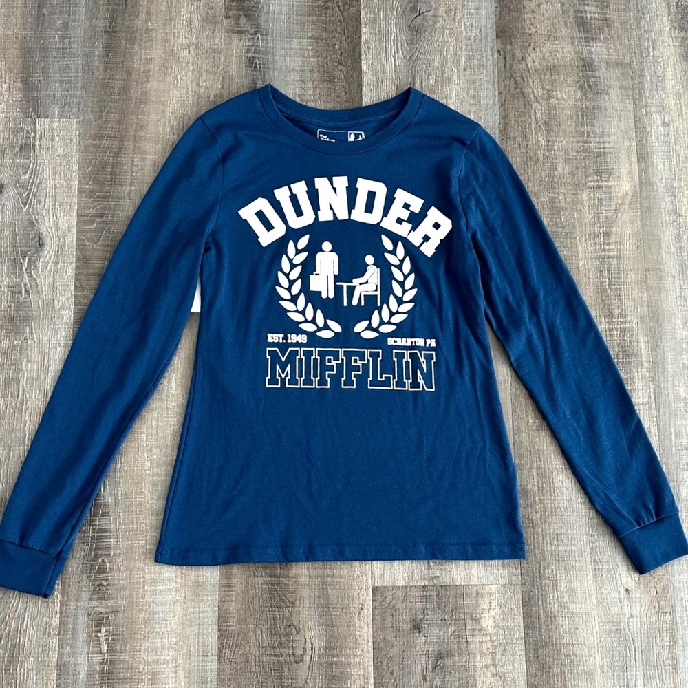 New Women’s XS Blue The Office TV Show “Dunder Mifflin” Long Sleeve Tee